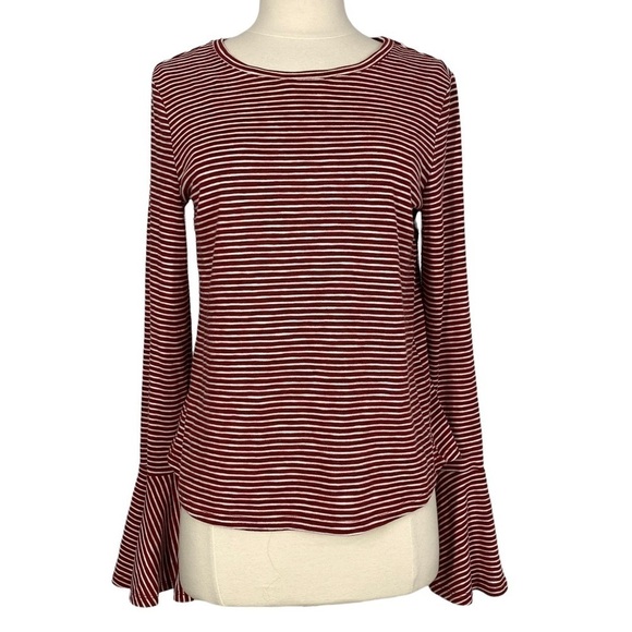 HIGHLINE COLLECTIVE Red & White Striped Bell Sleeve Shirt - Picture 1 of 7